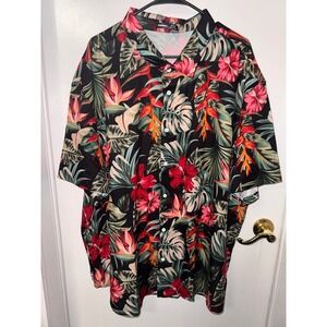 Manfinity Mens 5XL Tropical Floral Hibiscus Button Up Short Sleeve Shirt Black